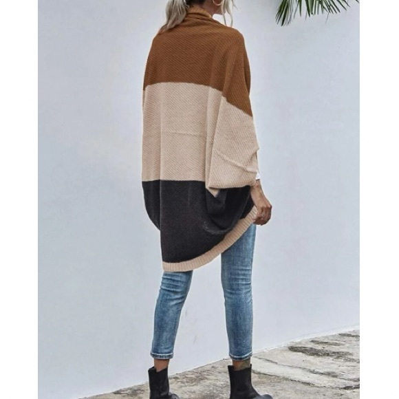 Cozy Color Block Batwing Oversized  Open Front Cardigan - Picture 3 of 6